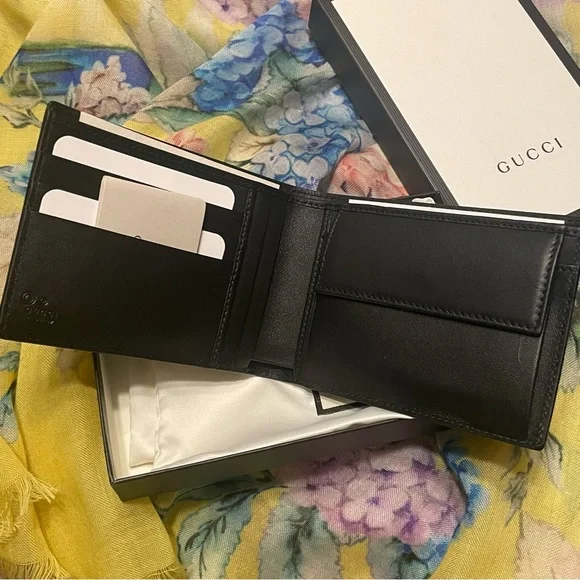 New Gucci Guccissima Leather Bifold Wallet With Coin pocket Black - Picture 2 of 7